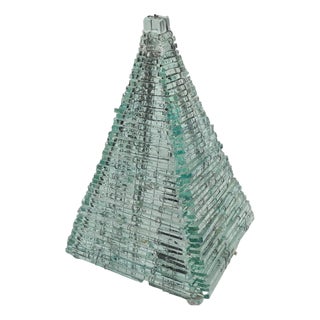 French Pyramid Table Lamp in Transparent Glass and Metal, 1970s For Sale