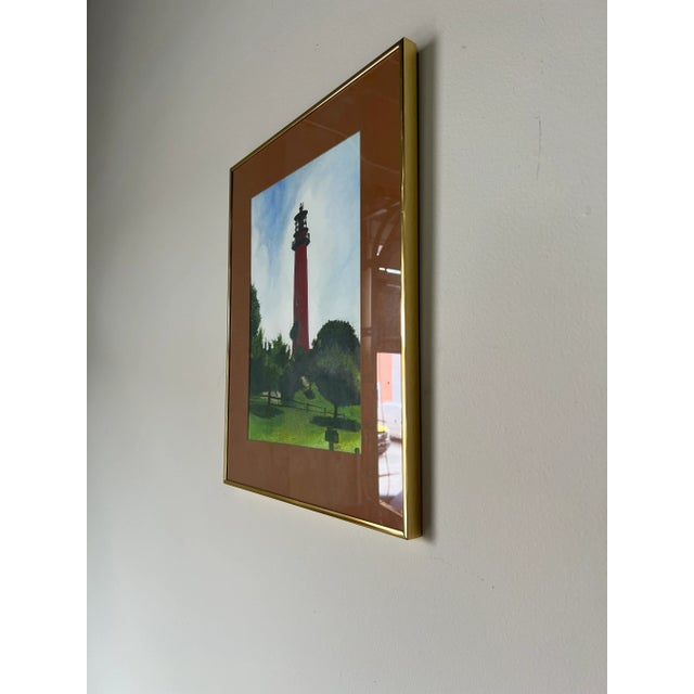 Vintage Lighthouse Landscape Watercolor Painting, Signed For Sale - Image 4 of 13