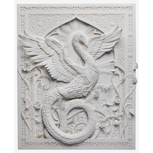 Halcyon Song by Marisa Aragón Ware | Paper Sculpture of a bird with intricate floral designs For Sale