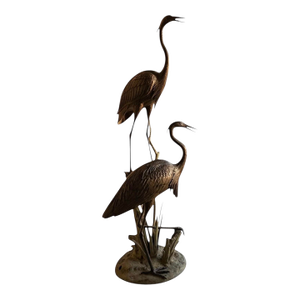 Monumental 75" Verdigris Bronze Heron and Crane Garden Sculpture
