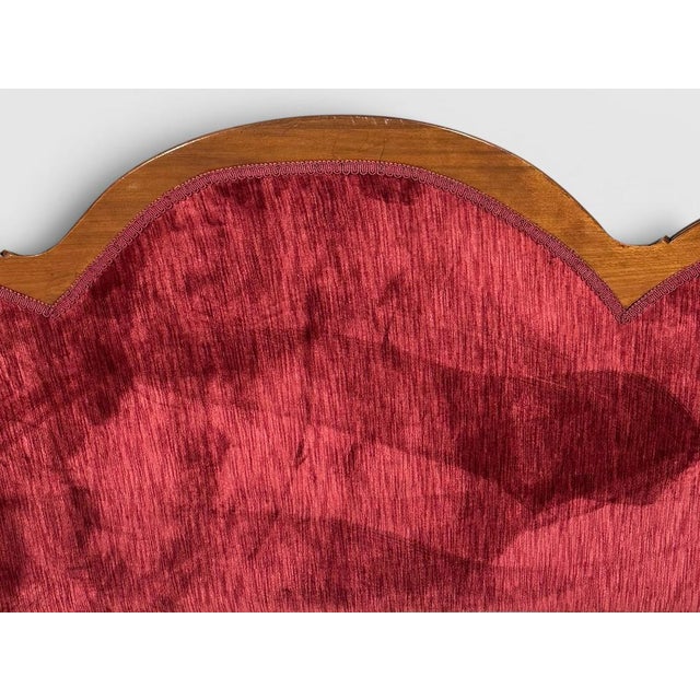 Antique Victorian Carved Walnut Triple Back Cranberry Velvet Settee For Sale - Image 15 of 18
