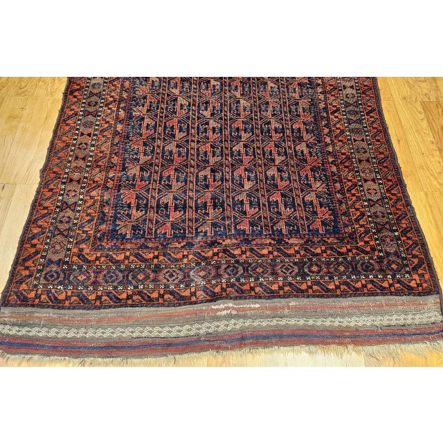 Vintage Baluch Tribal Area Rug in Allover Geometric Pattern in Navy Blue, Brown, Dark Red For Sale - Image 4 of 18