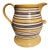 Large Mocha Yellow Ware Jug With Blue, White and Brown Slip Bands and Shell Grip For Sale