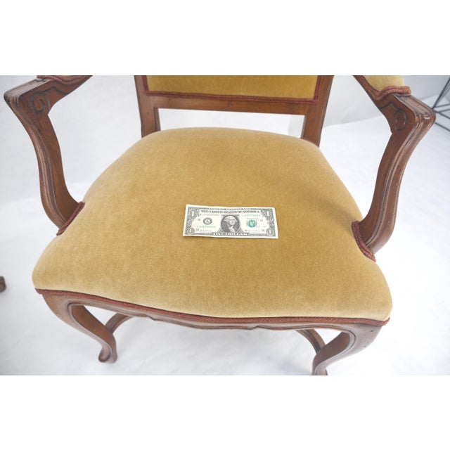 French Provincial Pair of Carved French Style Mohair Fabric Carved Open Arm Lounge Chairs MINT! For Sale - Image 3 of 11