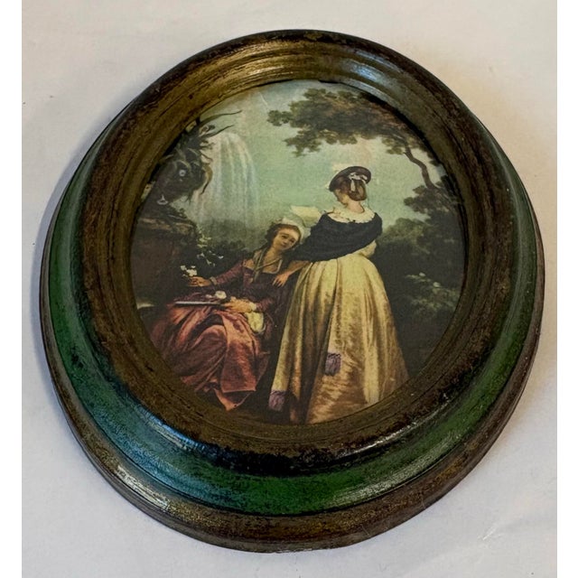 Italian Vintage Petite Oval Gold and Green Framed Print For Sale - Image 3 of 5