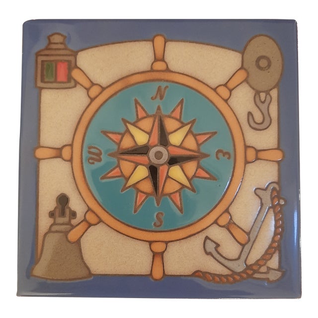 Compass Glazed Trivet Tile For Sale