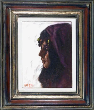 Philippe Alfieri, Profile of Girl in Purple Head Scarf, Oil on Canvas, Signed l.l.