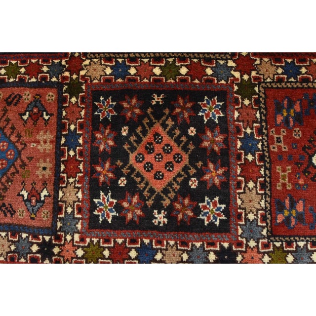 Textile Yalameh Rug 4'10'' X 6'8'' Green Wool Vintage Tribal Hand-Knotted Carpet For Sale - Image 7 of 13