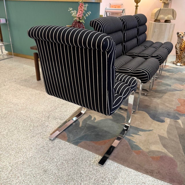 Set of Four 1970's Pace Collection Mariani Lugano Cantilever Dining Chairs in Black/White Stripe For Sale - Image 11 of 12