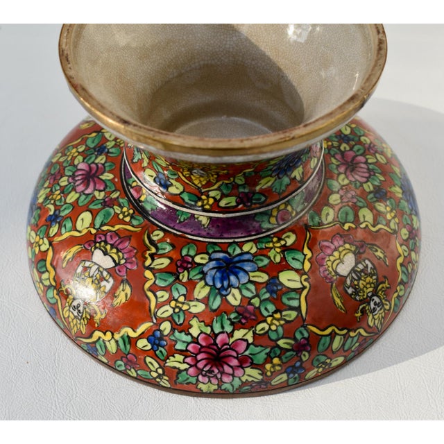 Vtg. Thia Benjarong Enamel Painted Ceramic Bowl W/Brass Rim For Sale - Image 12 of 18