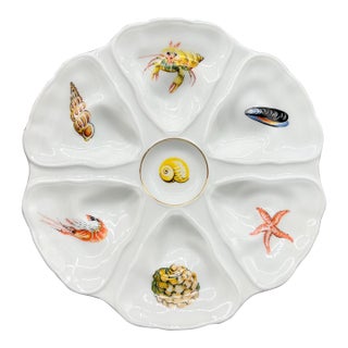 Vintage Limoges Jammet-Seignolles Oyster Plate With Seafood Motifs — French Coastal / Nautical / Traditional For Sale