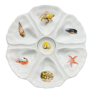 Vintage Limoges Jammet-Seignolles Oyster Plate With Seafood Motifs — French Coastal / Nautical / Traditional