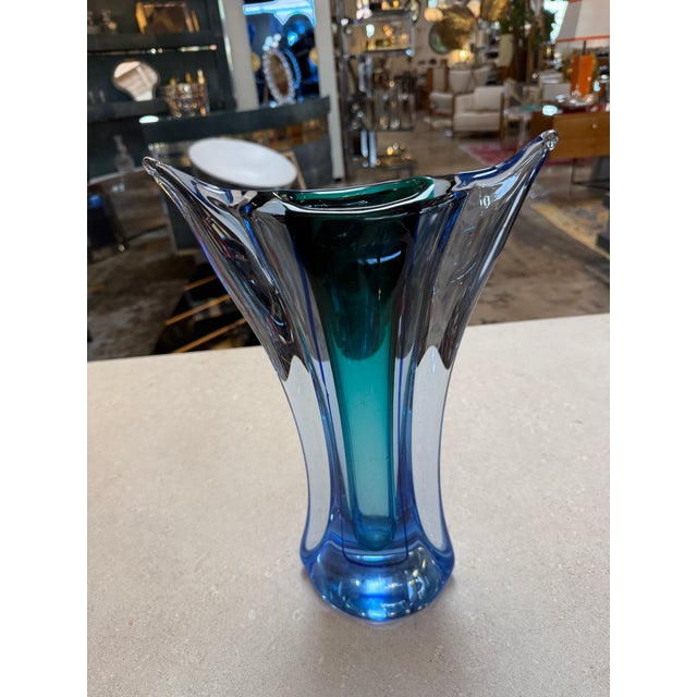 Murano Sommerso Blue and Teal Art Glass Vase, Italy, Mid-Century For Sale In Los Angeles - Image 6 of 9