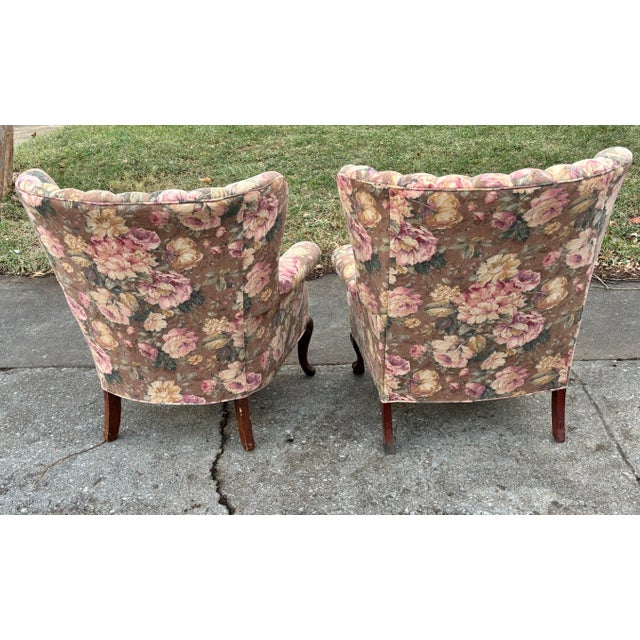 Brown Mid 20th Century French Style Channel Back Upholstered Wing Chairs - A Pair For Sale - Image 8 of 12