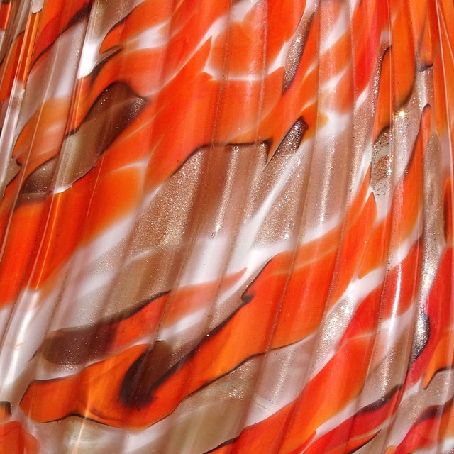 Murano Vintage Fratelli Toso Bright Orange Copper Aventurine Flecks Italian Art Glass Flared Rim Flower Vase For Sale In Orlando - Image 6 of 10