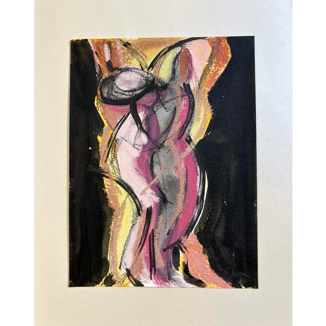 Gestural study of a couple in an intimate embrace, rendered in moody nocturnal tones. An expressive mixed-media work...