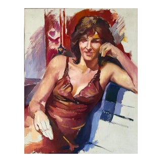 Ukrainian Portrait Oil Painting, Young Woman, Socialist Realism, Soviet Art 90-70 For Sale