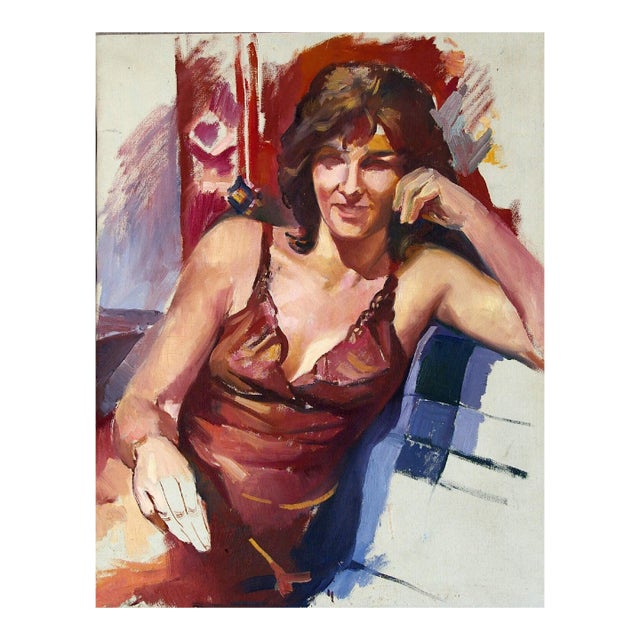 Ukrainian Portrait Oil Painting, Young Woman, Socialist Realism, Soviet Art 90-70 For Sale