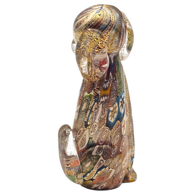 Glass Murano Campanella Millefiori Glass Dog Figurine With Gold Fleck, 4" For Sale - Image 7 of 15
