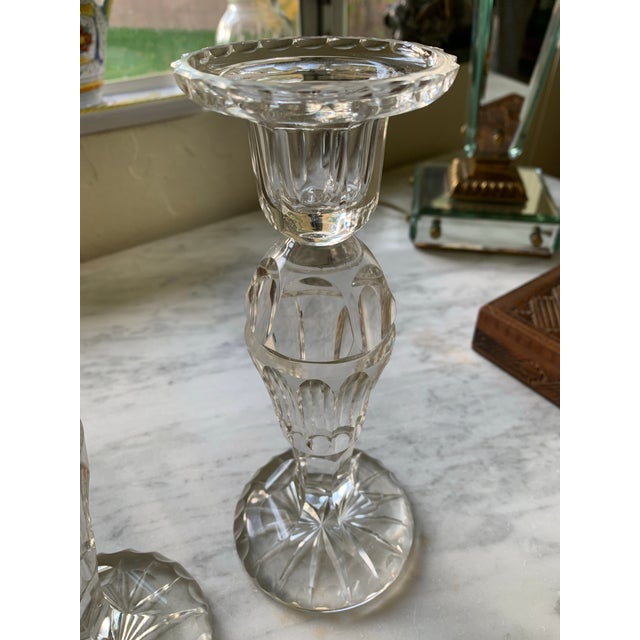 Antique Finely Cut Crystal Candlesticks a Pair For Sale - Image 9 of 11