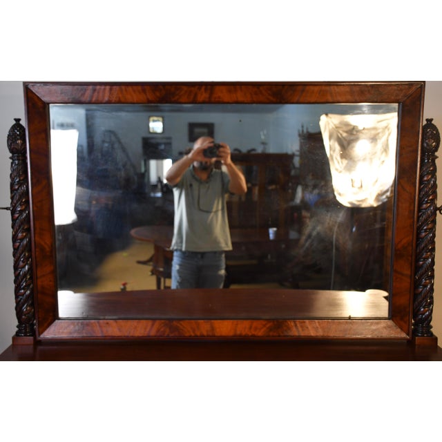 1890s Antique American Empire Book-Match Crotch Mahogany Dresser & Mirror Set For Sale - Image 4 of 18
