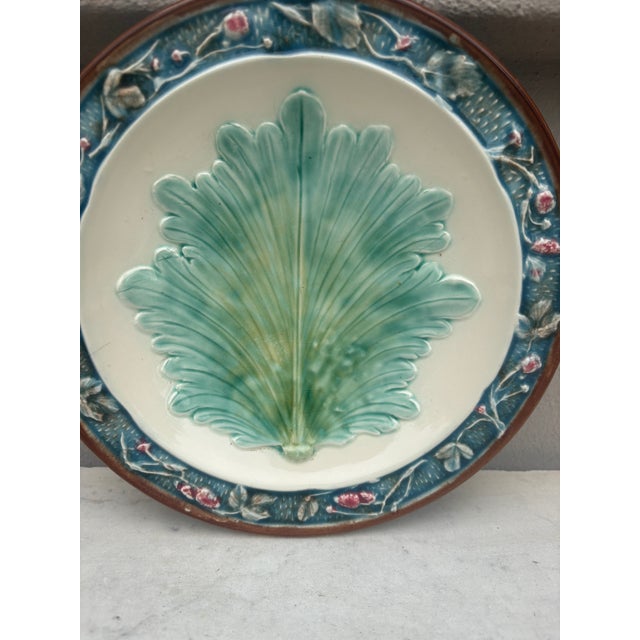 Longchamp Rare 19th Century French Majolica Leaf Plate Longchamp For Sale - Image 4 of 5