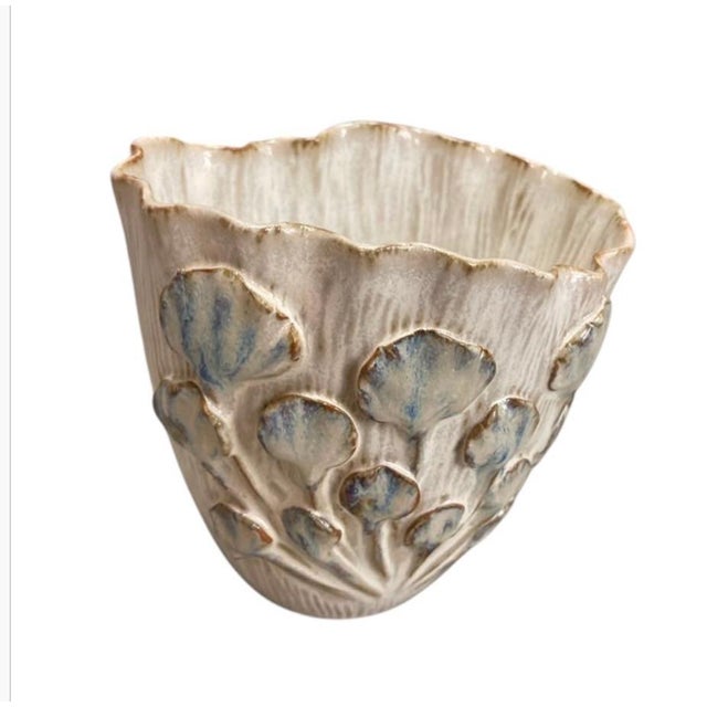 Italian Hand-Crafted Ceramic Floral Relief Planter For Sale In West Palm - Image 6 of 12