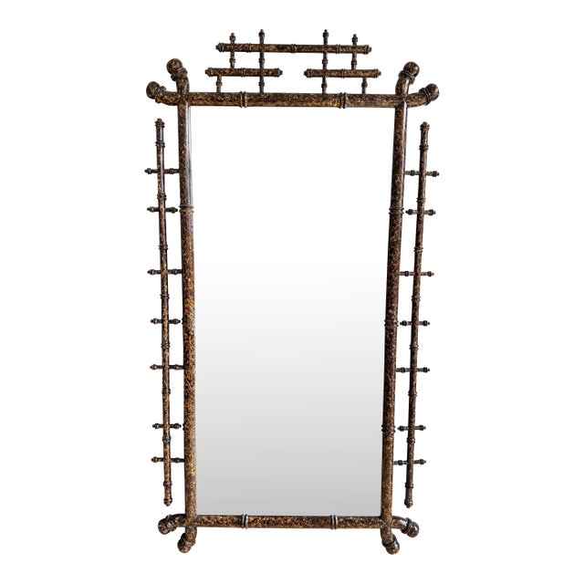 Vintage Monumental William Switzer Faux Tortoiseshell Bamboo Hollywood Regency Wall Mirror, 99” H – English Regency Style, Overscale For Sale
