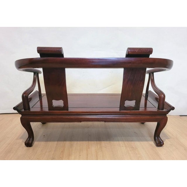 Wood Chinese Carved Wooden Bench Seat, Late 19th Century For Sale - Image 7 of 18