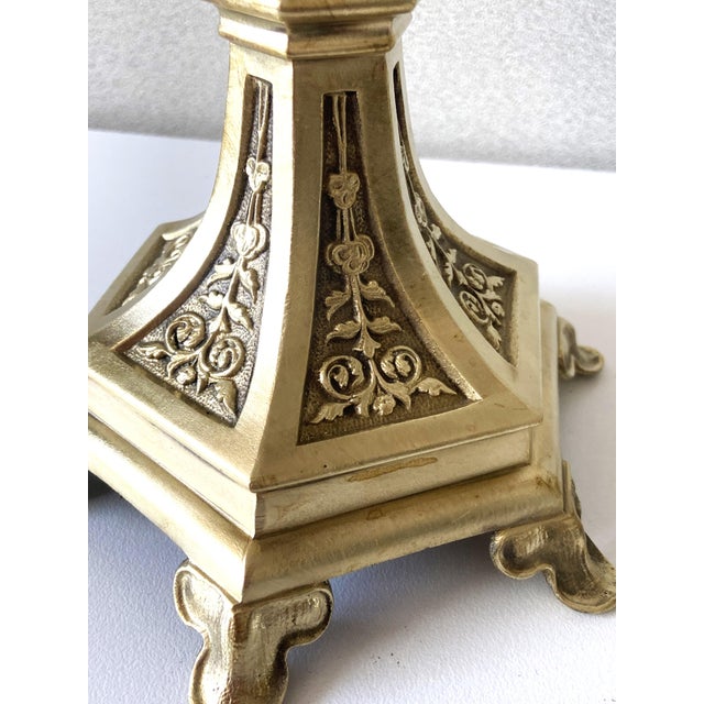 Metal Antique Neo-Gothic Gilt Bronze Candlesticks, Set of 2 For Sale - Image 7 of 14