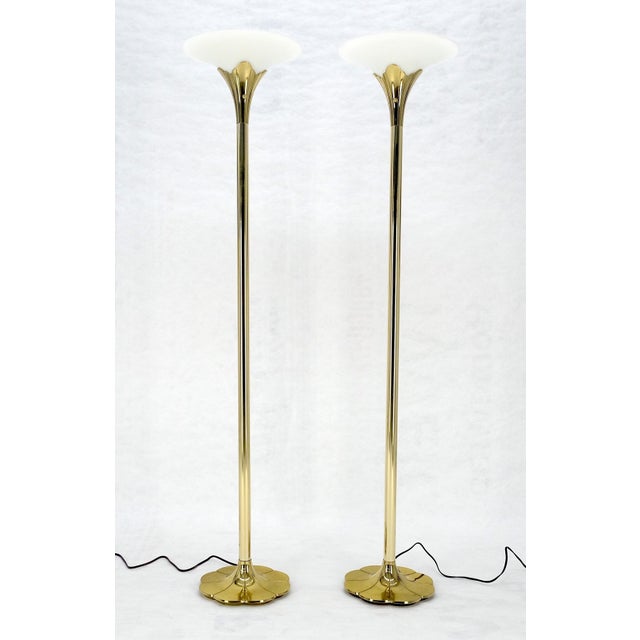 Pair of Clover Shape Base Trumpet Shades Brass Floor Lamps c1970s For Sale - Image 11 of 18