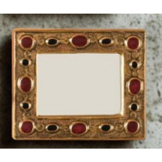 Mid-Century Modern Francois Lembo Ceramic Mirror With Gold Crackle and Burgundy Cabochons For Sale - Image 3 of 3