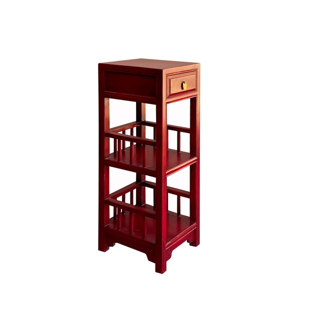 Oriental Brick Red Color Drawer Open Shelves Slim Chest Cabinet Stand ...