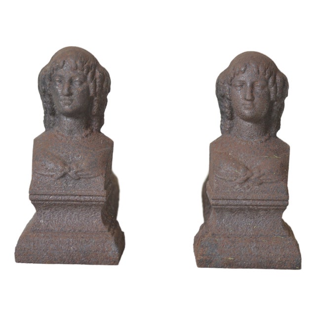 19th Century Cast Iron Andirons, 1890s, Set of 2 For Sale