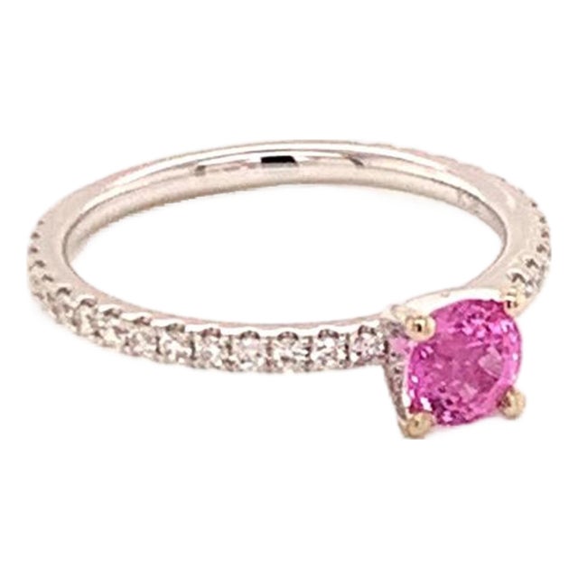 Diamond Tourmaline Rubellite Ring 6.5 18k Gold 1.04 TCW Certified For Sale
