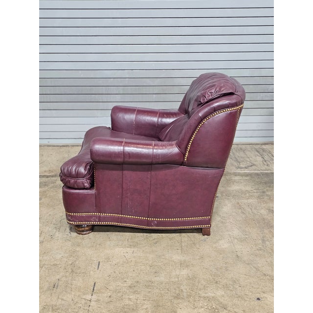 Animal Skin Late 20th Century Hancock & Moore Burgundy Leather Club Chair Arm Chair W Match Ottoman For Sale - Image 7 of 13