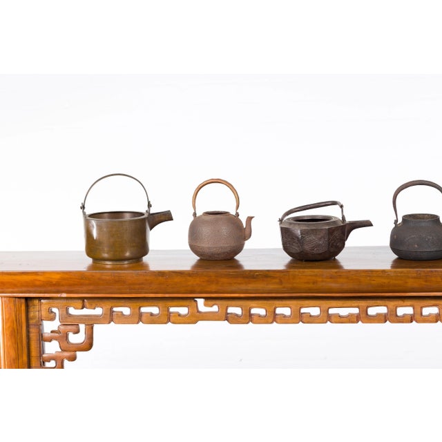 Metal Japanese Meiji Period Late 19th Century Bronze Teapots with Weathered Patina For Sale - Image 7 of 13