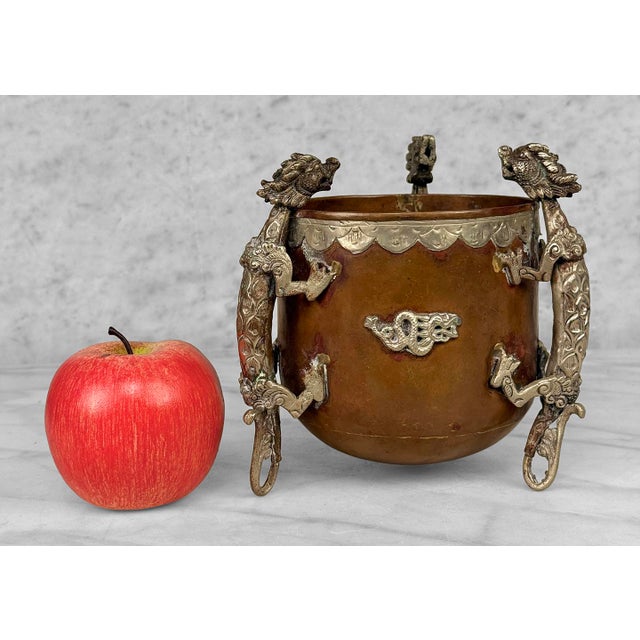 - Original Early 20th Century Tibetan Cencer Pot - Hammered Copper Hull with Wonderful Dovetailed Bottom - Heavily...