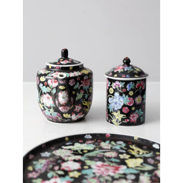 Mid-Century Modern Vintage Chinese Black Porcelain Tea Set For Sale - Image 3 of 13