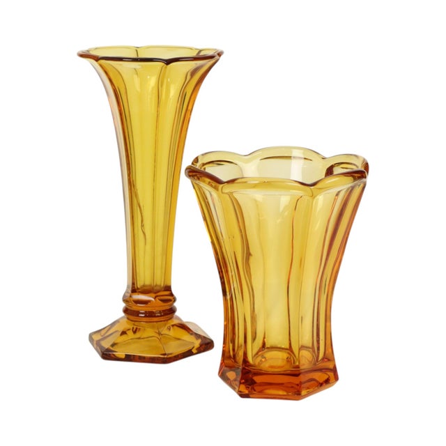 Art Deco Luxval Series Américain Vases in Amber Glass from Val Saint Lambert, 1935, Set of 2 For Sale - Image 6 of 18