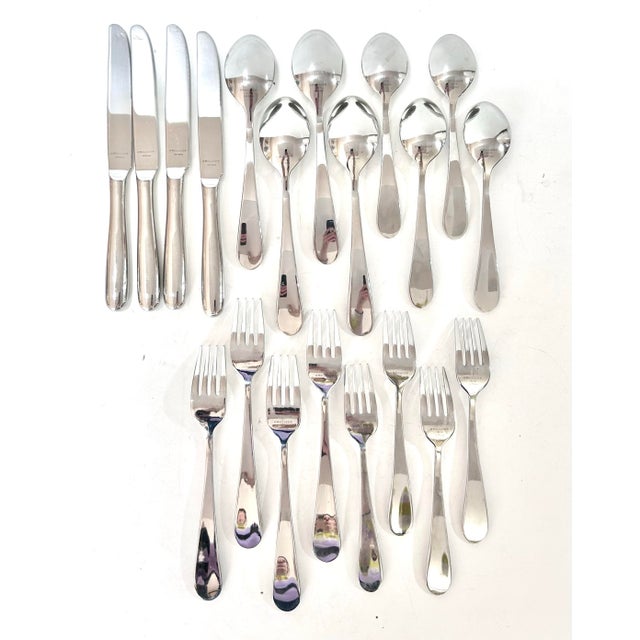 Metal Wallace 18/10 Stainless Steel Flatware Set – Modern Teardrop Pattern, Minimalist Table Setting – Service for Four For Sale - Image 7 of 12