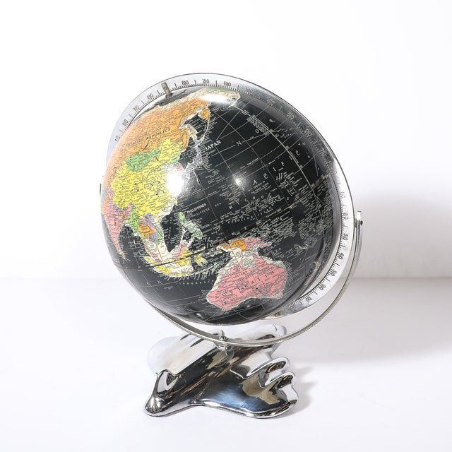 1940s Art Deco Aviation Globe on Sculptural Airplane Base in Chrome For Sale - Image 5 of 14