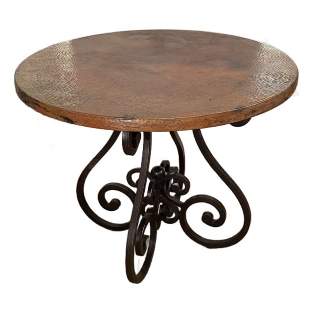 1990s Scrolled Dining Table Base and Copper Top For Sale