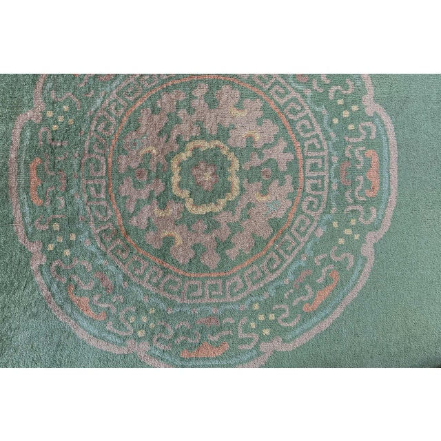 Early 20th Century Doris Leslie Blau Vintage Chinese Art Deco Geometric Teal Hand-Knotted Carpet For Sale - Image 5 of 8