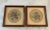 Set of 2 vintage floral needlepoint framed in brown wood frame with gold interior trim. Hand stitched needlepoint have tan...