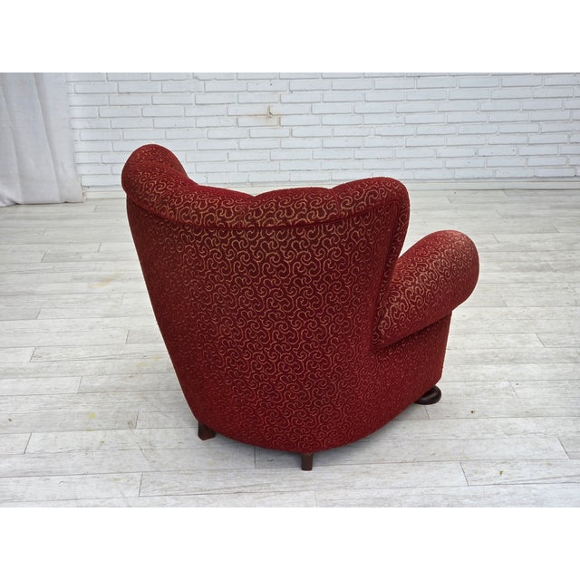 Danish Armchair in Red Wool with Oak Legs, 1950s For Sale - Image 15 of 18