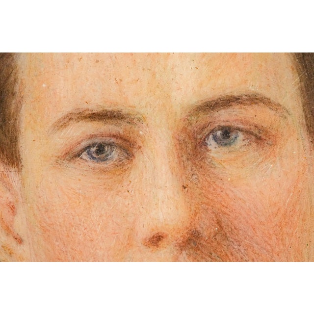1910s Early 20th Century Art Antique Portrait Miniature Painting Young Man Portrait in Ornate Brass Frame Home Decor For Sale - Image 5 of 16