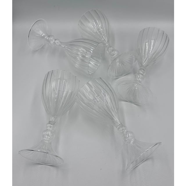 Vintage Murano Venetian Hand Blown Art Glass Bubble Stem Goblets - Set of 5 For Sale In Palm Springs - Image 6 of 11