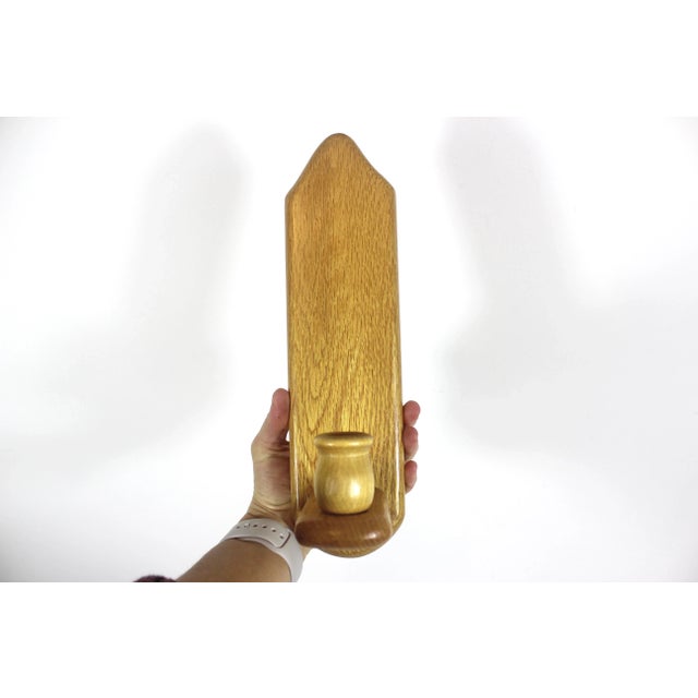 1970s Mid Century Modern Wood Single Arm Sconce Wall Candle Holder For Sale - Image 5 of 7