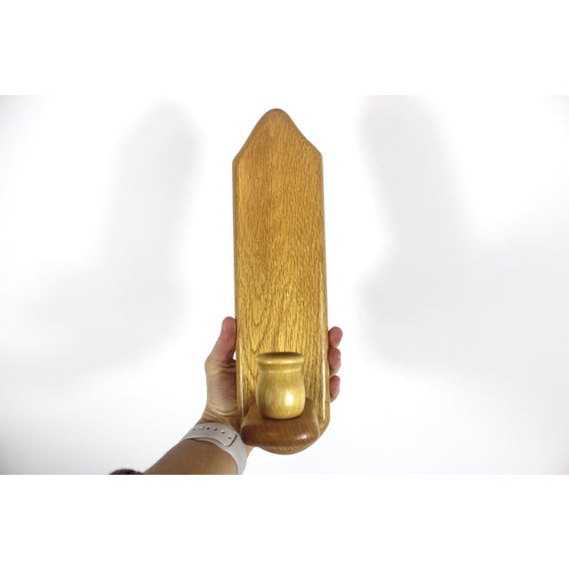 1970s Vintage Mid Century Modern Wood Single Arm Sconce Wall Candle Holder For Sale - Image 5 of 7